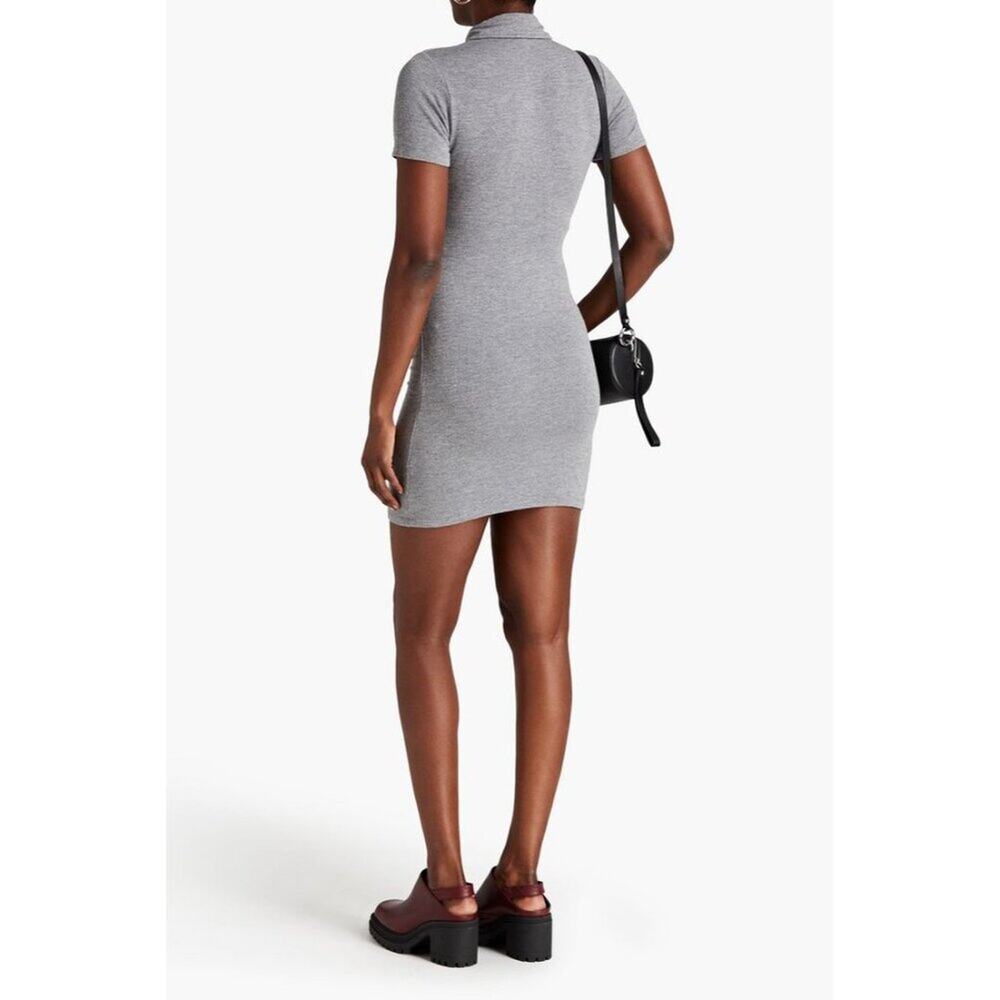 MONROW Mélange Ruched French Terry Mini Dress Gray Bodycon Stretch Small - Picture 3 of 7